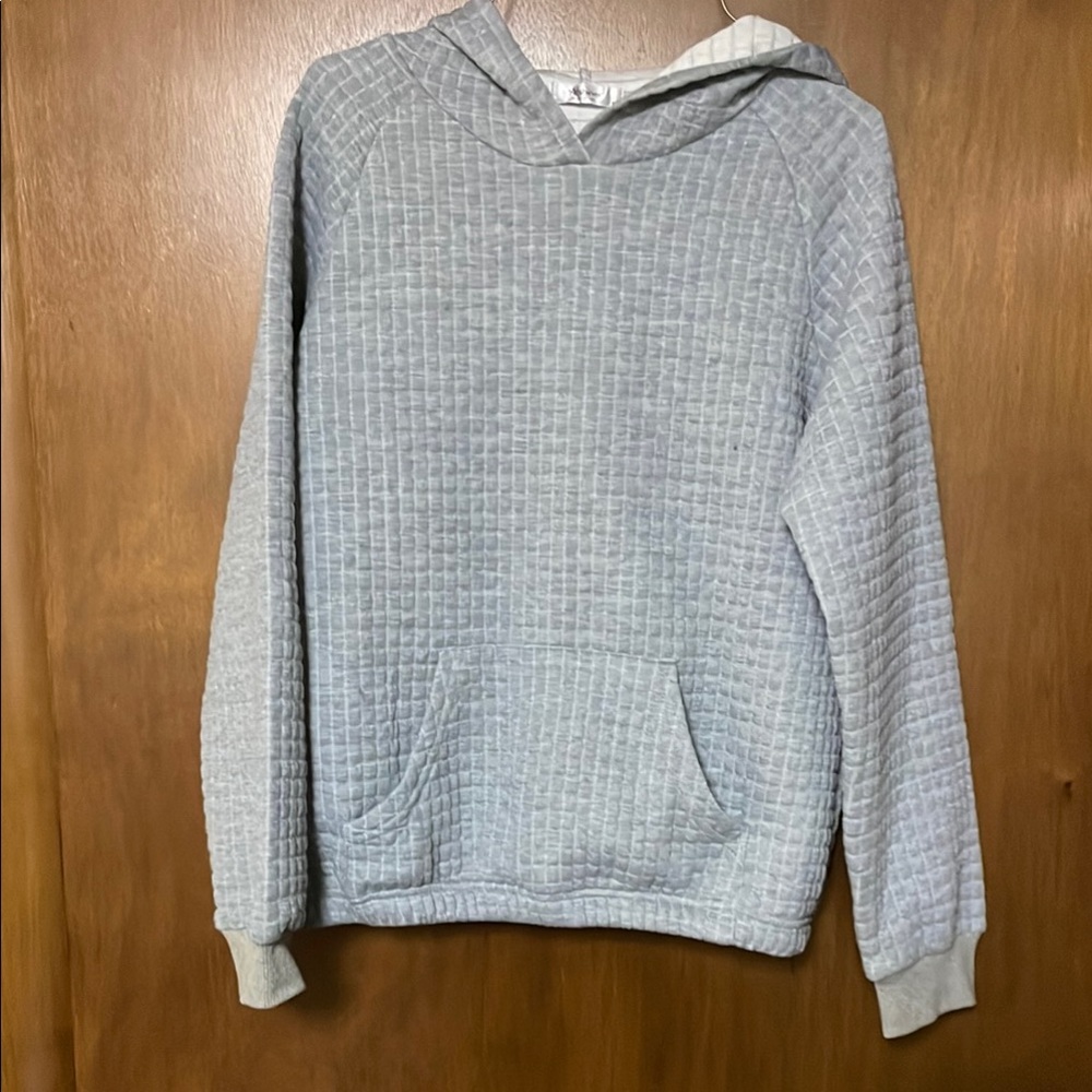 Gray Waffle Knit Hooded Sweater